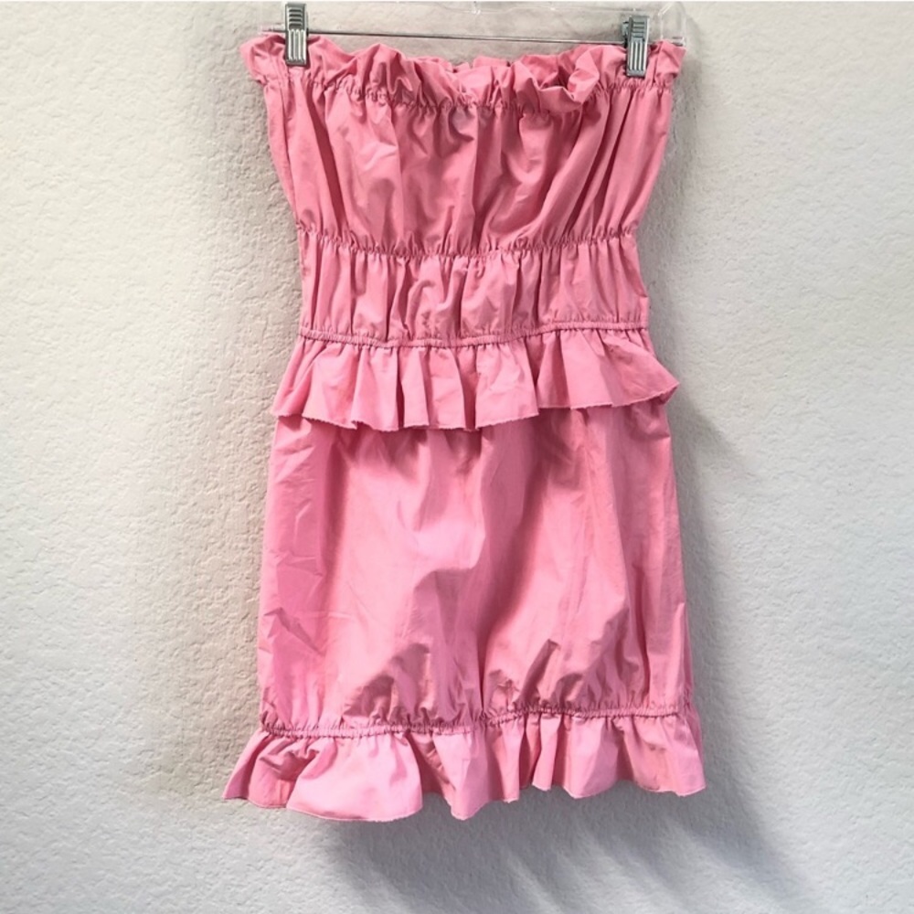 PrettyLittleThing Pink Bandeau Frill Dress Sz 2 - Picture 2 of 4